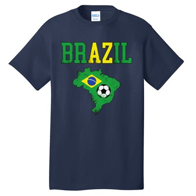 Brazil Flag Vintage Brazilian Soccer Fan Futebol Tall T-Shirt