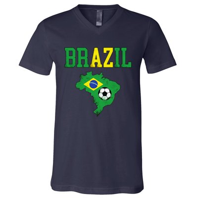 Brazil Flag Vintage Brazilian Soccer Fan Futebol V-Neck T-Shirt