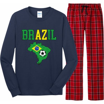 Brazil Flag Vintage Brazilian Soccer Fan Futebol Long Sleeve Pajama Set