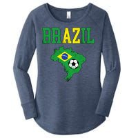 Brazil Flag Vintage Brazilian Soccer Fan Futebol Women's Perfect Tri Tunic Long Sleeve Shirt