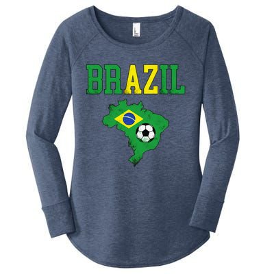 Brazil Flag Vintage Brazilian Soccer Fan Futebol Women's Perfect Tri Tunic Long Sleeve Shirt