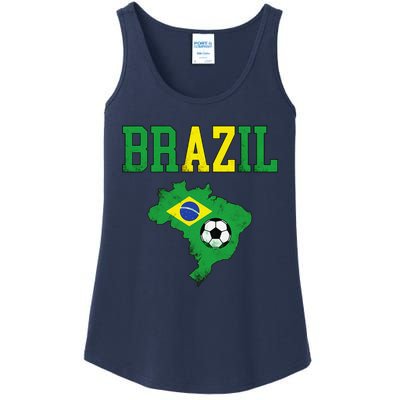 Brazil Flag Vintage Brazilian Soccer Fan Futebol Ladies Essential Tank