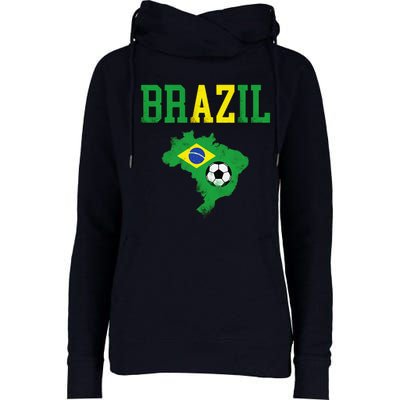 Brazil Flag Vintage Brazilian Soccer Fan Futebol Womens Funnel Neck Pullover Hood