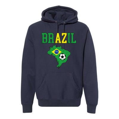 Brazil Flag Vintage Brazilian Soccer Fan Futebol Premium Hoodie