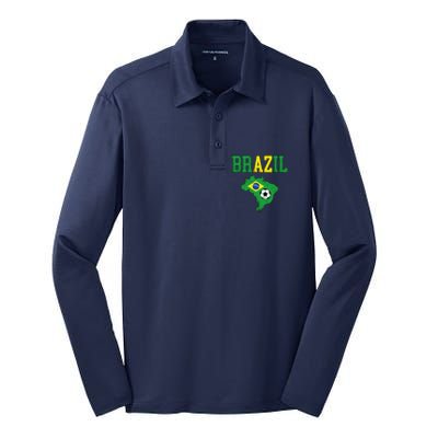 Brazil Flag Vintage Brazilian Soccer Fan Futebol Silk Touch Performance Long Sleeve Polo