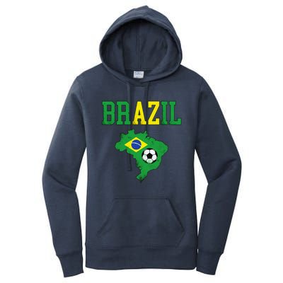 Brazil Flag Vintage Brazilian Soccer Fan Futebol Women's Pullover Hoodie