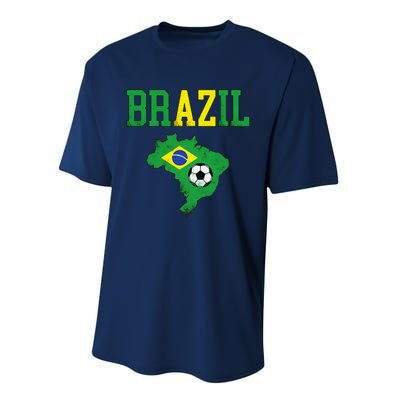 Brazil Flag Vintage Brazilian Soccer Fan Futebol Performance Sprint T-Shirt