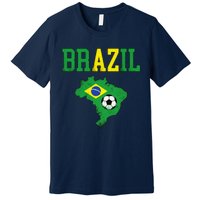 Brazil Flag Vintage Brazilian Soccer Fan Futebol Premium T-Shirt