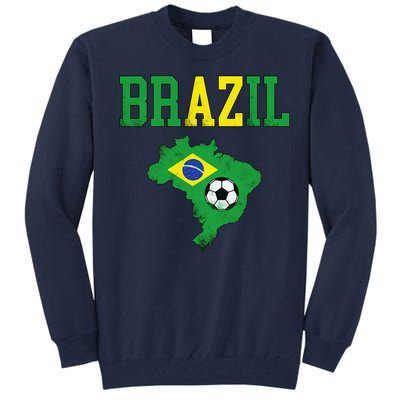 Brazil Flag Vintage Brazilian Soccer Fan Futebol Tall Sweatshirt