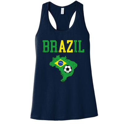 Brazil Flag Vintage Brazilian Soccer Fan Futebol Women's Racerback Tank