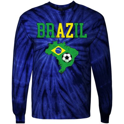 Brazil Flag Vintage Brazilian Soccer Fan Futebol Tie-Dye Long Sleeve Shirt