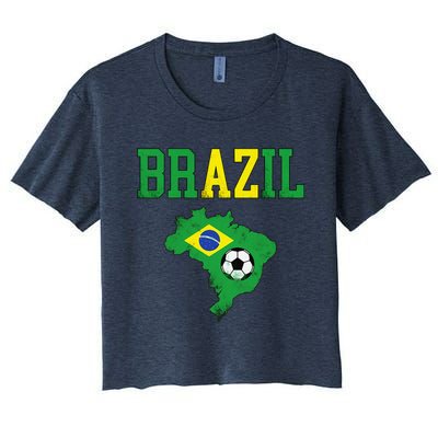 Brazil Flag Vintage Brazilian Soccer Fan Futebol Women's Crop Top Tee