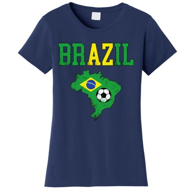 Brazil Flag Vintage Brazilian Soccer Fan Futebol Women's T-Shirt