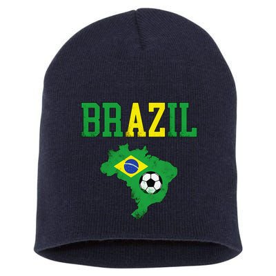 Brazil Flag Vintage Brazilian Soccer Fan Futebol Short Acrylic Beanie