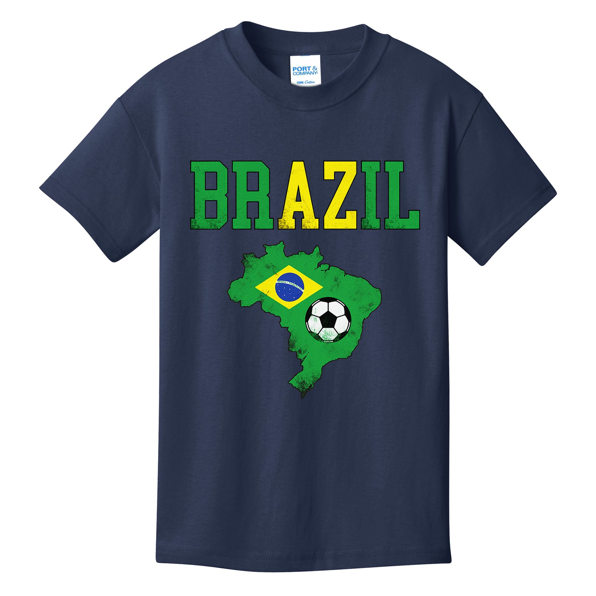 Brazil Flag Vintage Brazilian Soccer Fan Futebol Kids T-Shirt