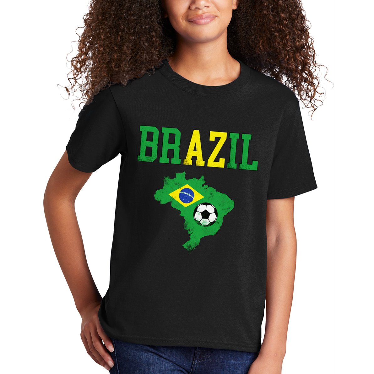 Brazil Flag Vintage Brazilian Soccer Fan Futebol Kids T-Shirt