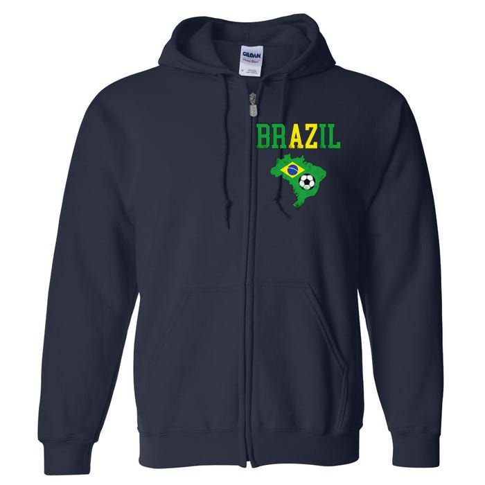 Brazil Flag Vintage Brazilian Soccer Fan Futebol Full Zip Hoodie