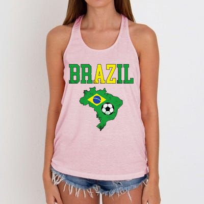 Brazil Flag Vintage Brazilian Soccer Fan Futebol Women's Knotted Racerback Tank