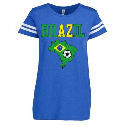 Brazil Flag Vintage Brazilian Soccer Fan Futebol Enza Ladies Jersey Football T-Shirt