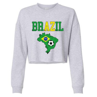 Brazil Flag Vintage Brazilian Soccer Fan Futebol Cropped Pullover Crew