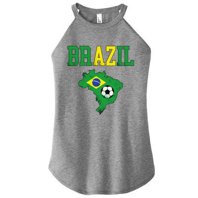 Brazil Flag Vintage Brazilian Soccer Fan Futebol Women's Perfect Tri Rocker Tank