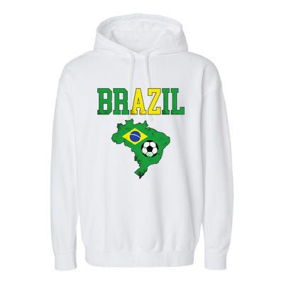 Brazil Flag Vintage Brazilian Soccer Fan Futebol Garment-Dyed Fleece Hoodie