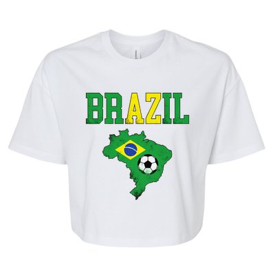 Brazil Flag Vintage Brazilian Soccer Fan Futebol Bella+Canvas Jersey Crop Tee