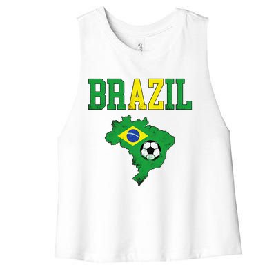 Brazil Flag Vintage Brazilian Soccer Fan Futebol Women's Racerback Cropped Tank