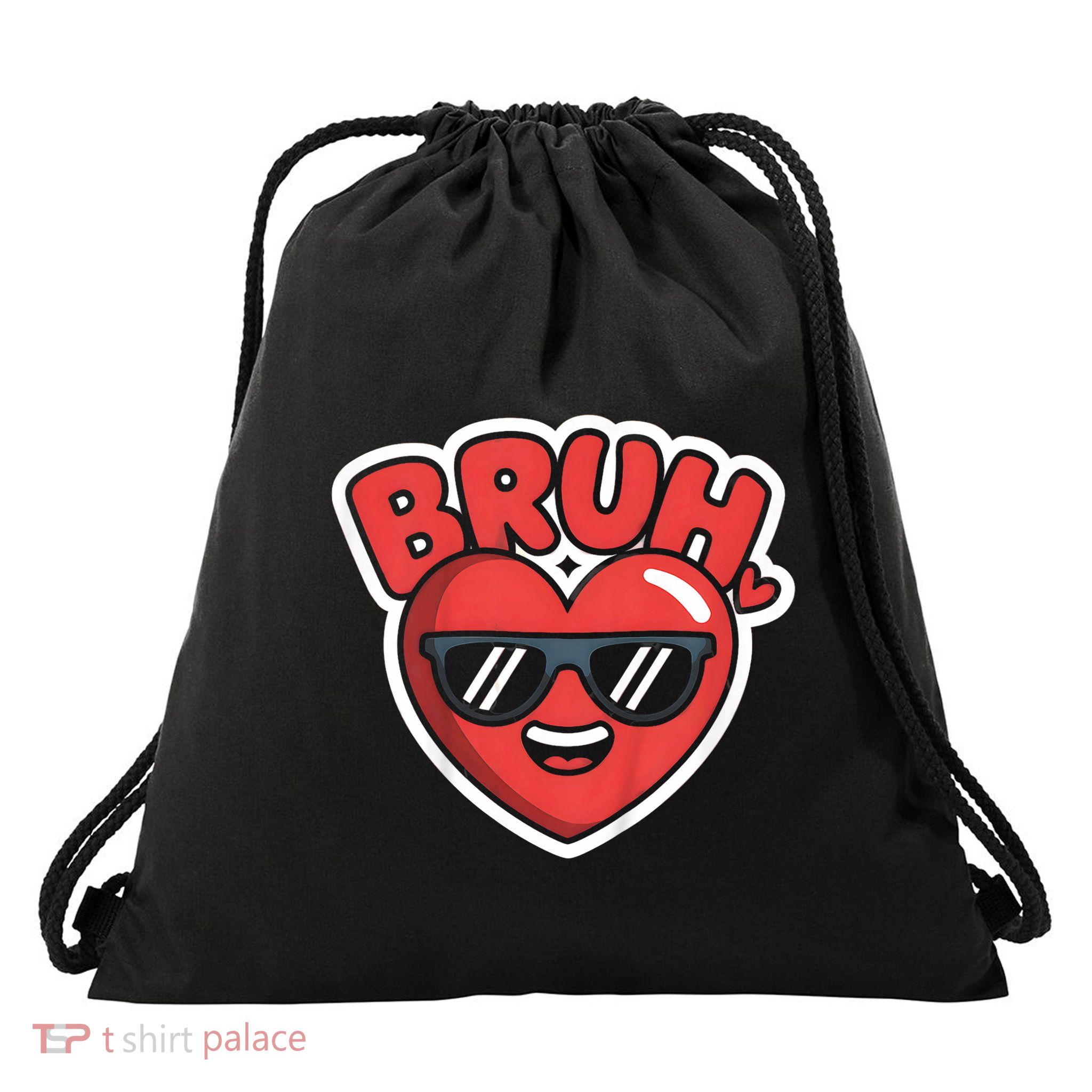 Bruh Funny Valentines Day Gift Red Heart Design Drawstring Bag