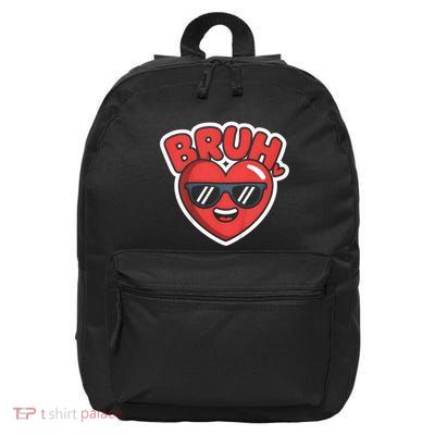 Bruh Funny Valentines Day Gift Red Heart Design 16 in Basic Backpack