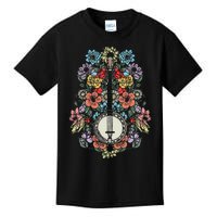 Banjo Flowers Vintage Stringed Bluegrass Folk Floral Design Kids T-Shirt