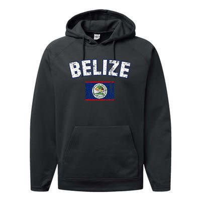 Belize Flag Vintage Belize Performance Fleece Hoodie