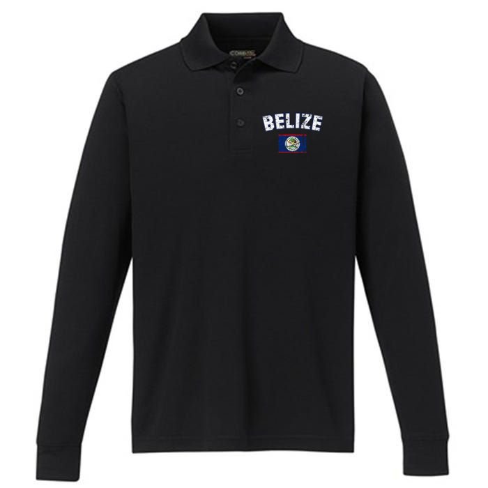 Belize Flag Vintage Belize Performance Long Sleeve Polo