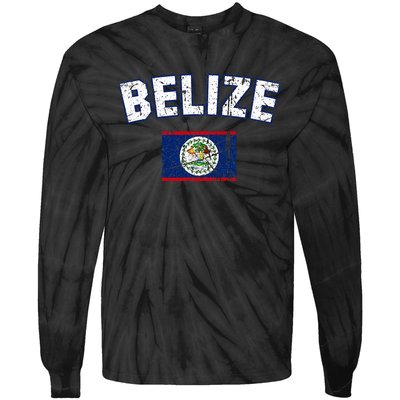 Belize Flag Vintage Belize Tie-Dye Long Sleeve Shirt