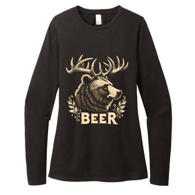 Beer Funny Vintage Design Bear With Deer Antlers For Drinker Womens CVC Long Sleeve Shirt