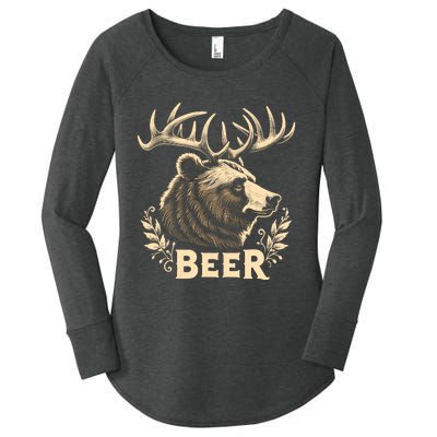 Beer Funny Vintage Design Bear With Deer Antlers For Drinker Women's Perfect Tri Tunic Long Sleeve Shirt