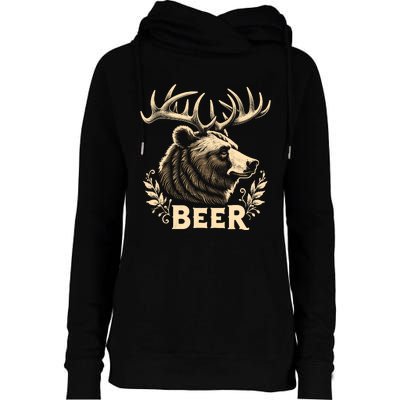 Beer Funny Vintage Design Bear With Deer Antlers For Drinker Womens Funnel Neck Pullover Hood