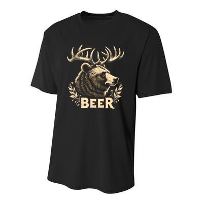 Beer Funny Vintage Design Bear With Deer Antlers For Drinker Youth Performance Sprint T-Shirt