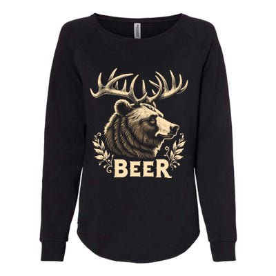 Beer Funny Vintage Design Bear With Deer Antlers For Drinker Womens California Wash Sweatshirt