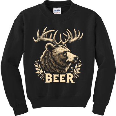 Beer Funny Vintage Design Bear With Deer Antlers For Drinker Kids Sweatshirt