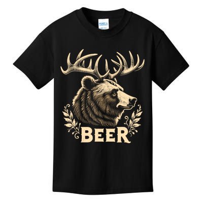 Beer Funny Vintage Design Bear With Deer Antlers For Drinker Kids T-Shirt