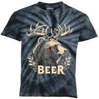 Beer Funny Vintage Design Bear With Deer Antlers For Drinker Kids Tie-Dye T-Shirt