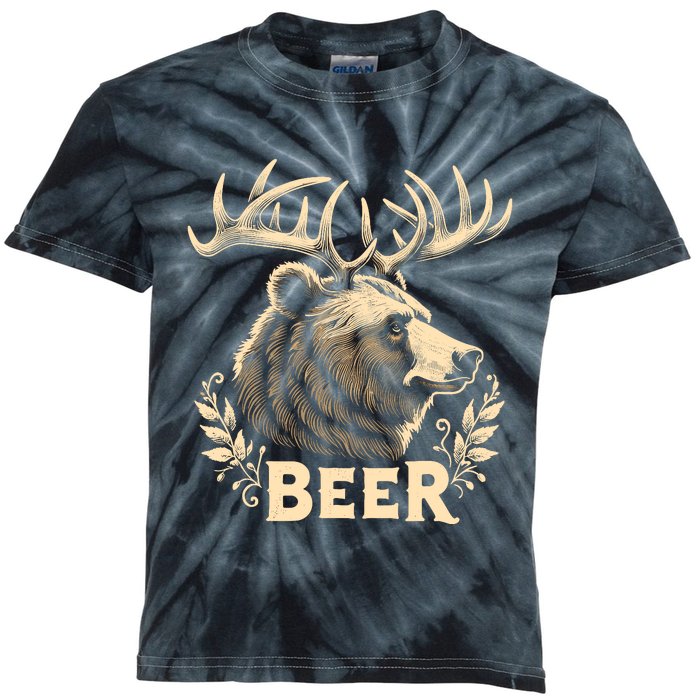 Beer Funny Vintage Design Bear With Deer Antlers For Drinker Kids Tie-Dye T-Shirt