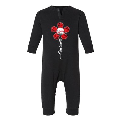 Baseball Flower Vintage Baseball Fans Infant Fleece One Piece