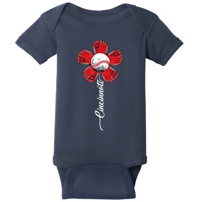 Baseball Flower Vintage Baseball Fans Baby Bodysuit