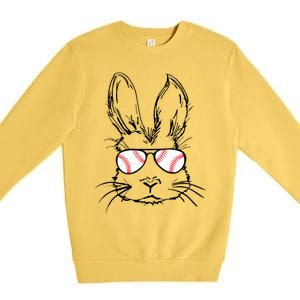 Bunny Face With Baseball Sunglasses Easter Day Gift Premium Crewneck Sweatshirt