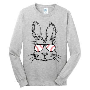 Bunny Face With Baseball Sunglasses Easter Day Gift Tall Long Sleeve T-Shirt