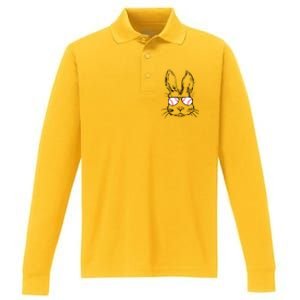 Bunny Face With Baseball Sunglasses Easter Day Gift Performance Long Sleeve Polo