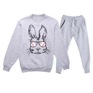 Bunny Face With Baseball Sunglasses Easter Day Gift Premium Crewneck Sweatsuit Set