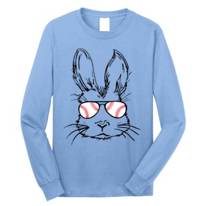 Bunny Face With Baseball Sunglasses Easter Day Gift Long Sleeve Shirt